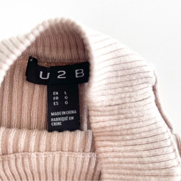 U2B Cold Shoulder Sweater Tan Ribbed Knit Long Sleeved Women's L - Picture 7 of 10